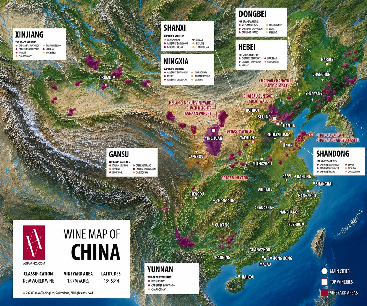 中国葡萄酒产区地图